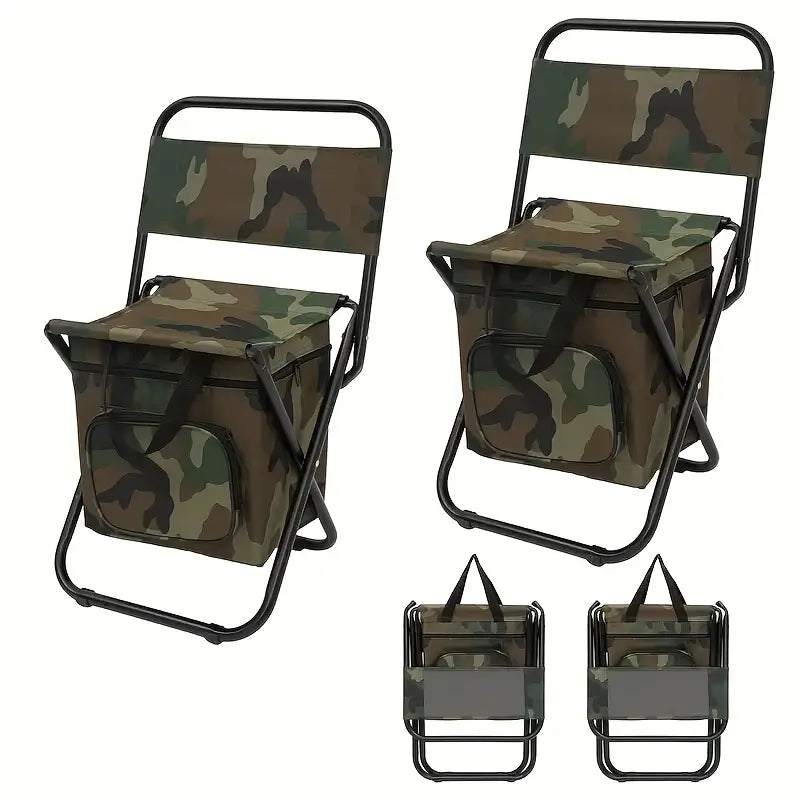 Portable Fishing Chairs with Cooler Bag – 2pcs Folding Set