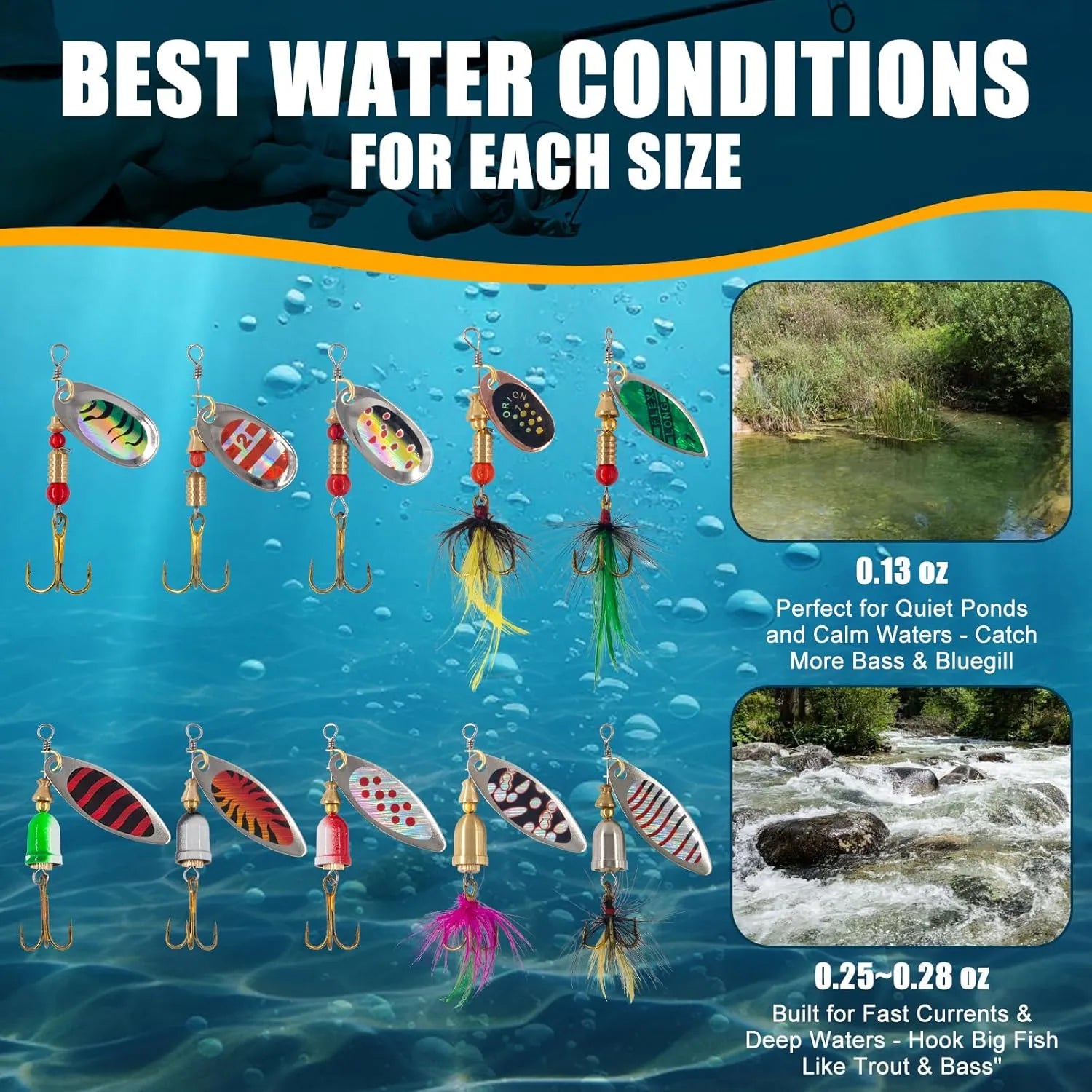 Rooster Tail Fishing Lures Kit – Spinner Baits for Trout, Bass & Salmon