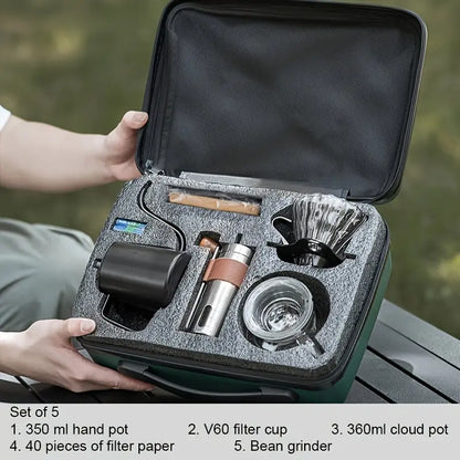 Portable Pour Over Coffee Maker Kit – 5-Piece Manual Grinder & V60 Set