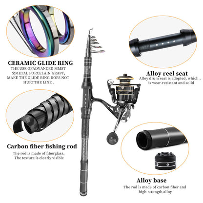 Long Distance Carbon Lure Rod – Black Fishing Rod Set