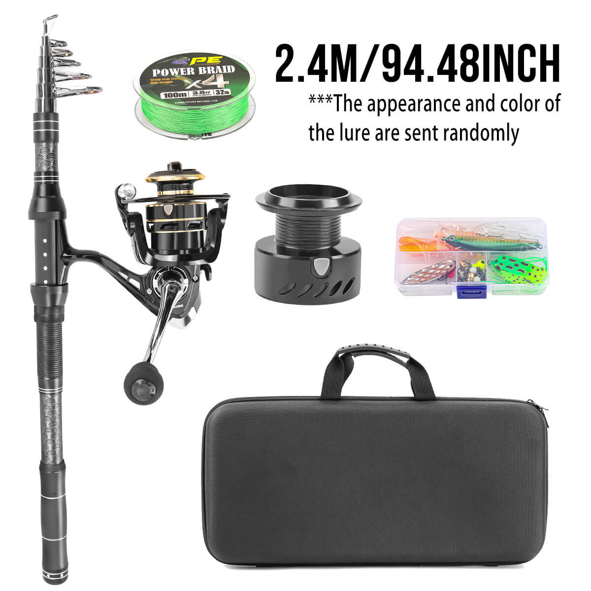 Long Distance Carbon Lure Rod – Black Fishing Rod Set