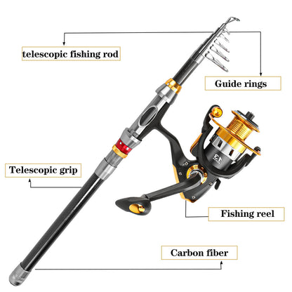 Travel Fishing Gear – Carbon Telescopic Lure Rod Combo