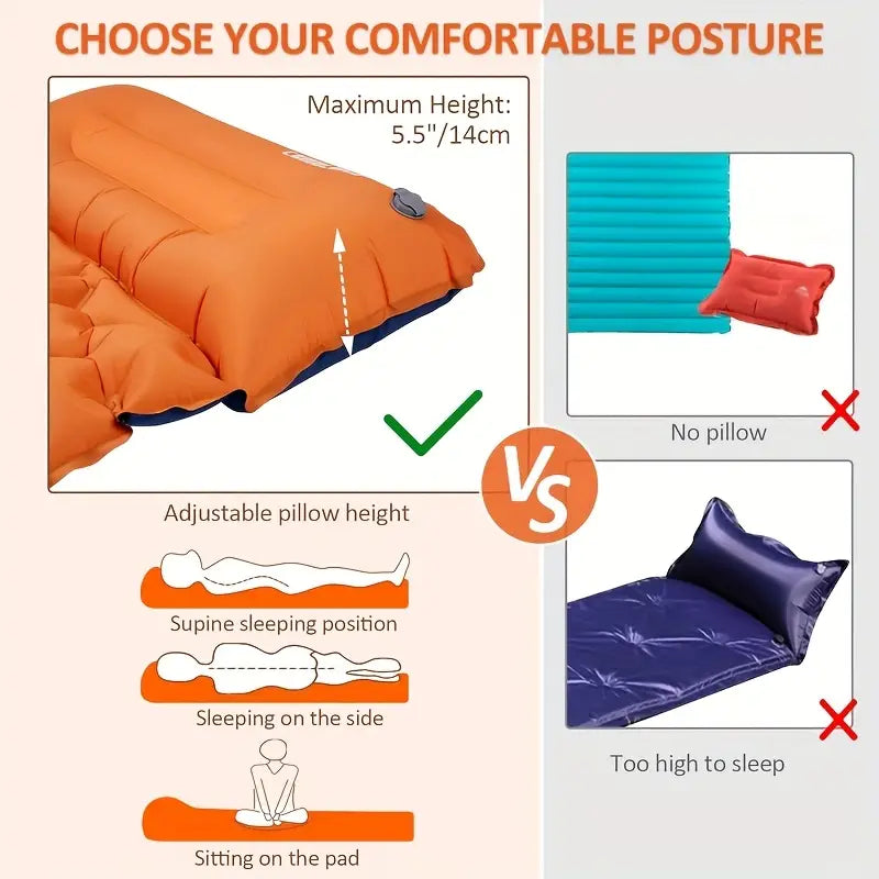 Extra large and ultra-light self-inflating camping mat with built-in pump