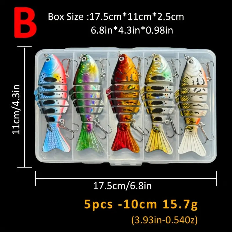 5pcs Swimbait Lures | Realistic Pike Design, Treble Hooks