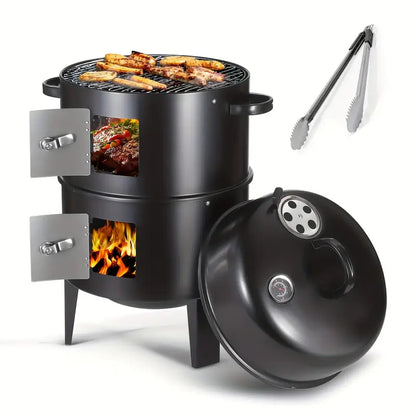 16" Charcoal Smoker Grill | Portable 3-Tier BBQ