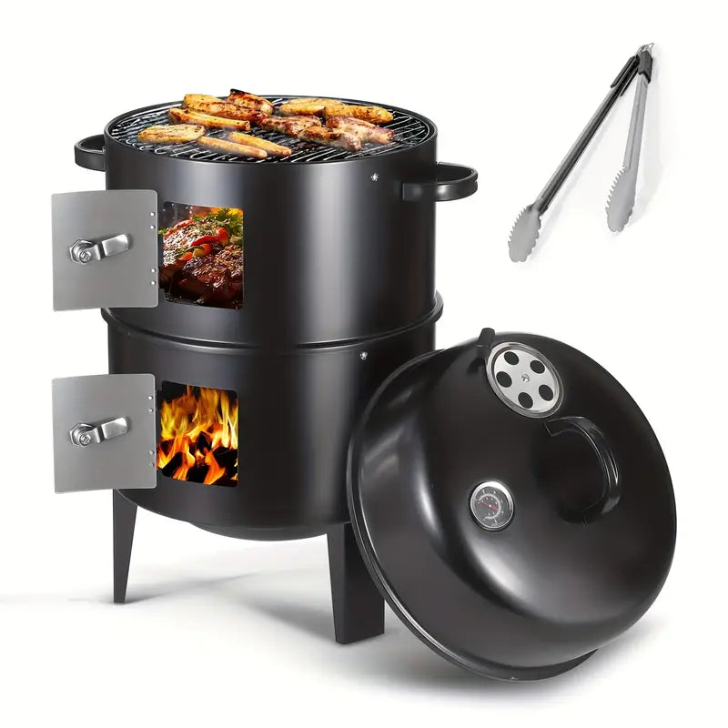 16" Charcoal Smoker Grill | Portable 3-Tier BBQ