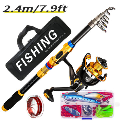 Carbon Fiber Telescopic Rod & Reel Combo – Full Fishing Kit – Portable, Lightweight, High-Performance Gear - Echo Leaf