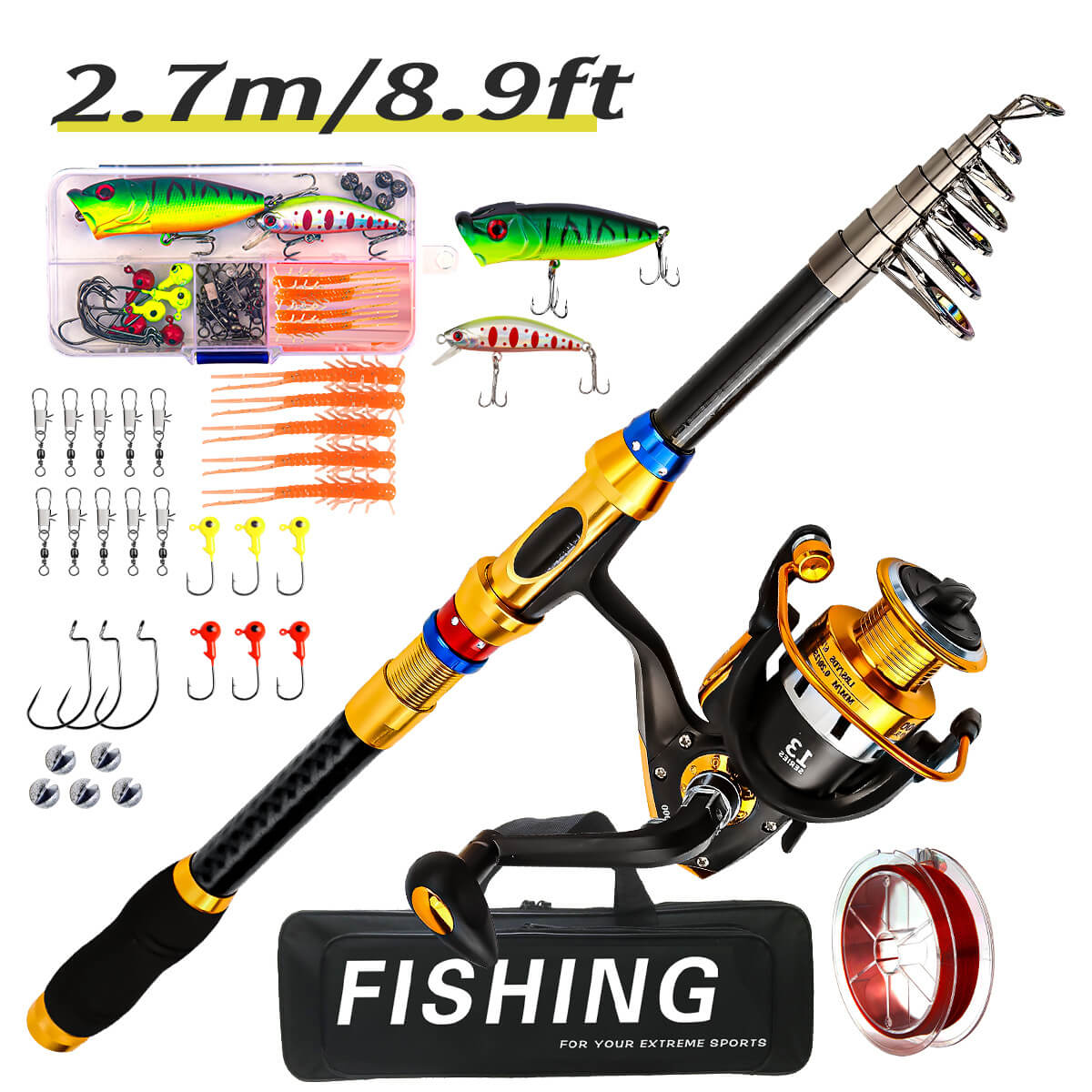 Carbon Fiber Telescopic Rod & Reel Combo – Full Fishing Kit – Portable, Lightweight, High-Performance Gear - Echo Leaf
