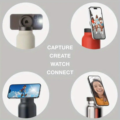 Outdoor and indoor thermos bottle with mobile phone holder