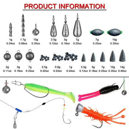 491pcs Fishing Lure Kit with Tackle Box – Soft Baits, Jigs & Hooks