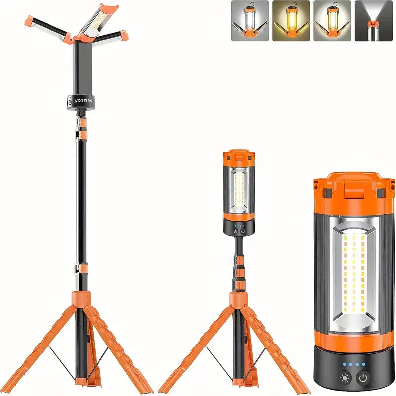 12000mAh Camping Light – Rechargeable, Dimmable, Tripod Design