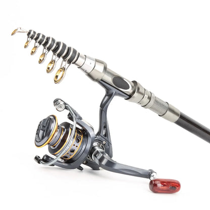 Retractable fishing rod set with spinning reel and lure combo for versatile fishing