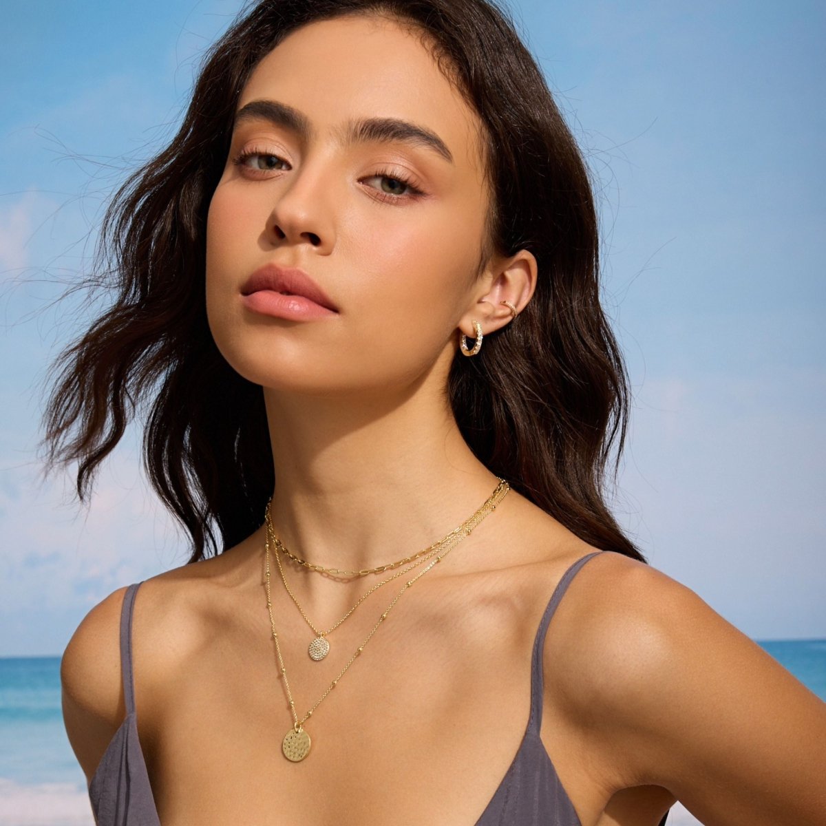 Gold Filled Hammered Coin Necklace Minimalist Jewelry for Women - Echo Leaf