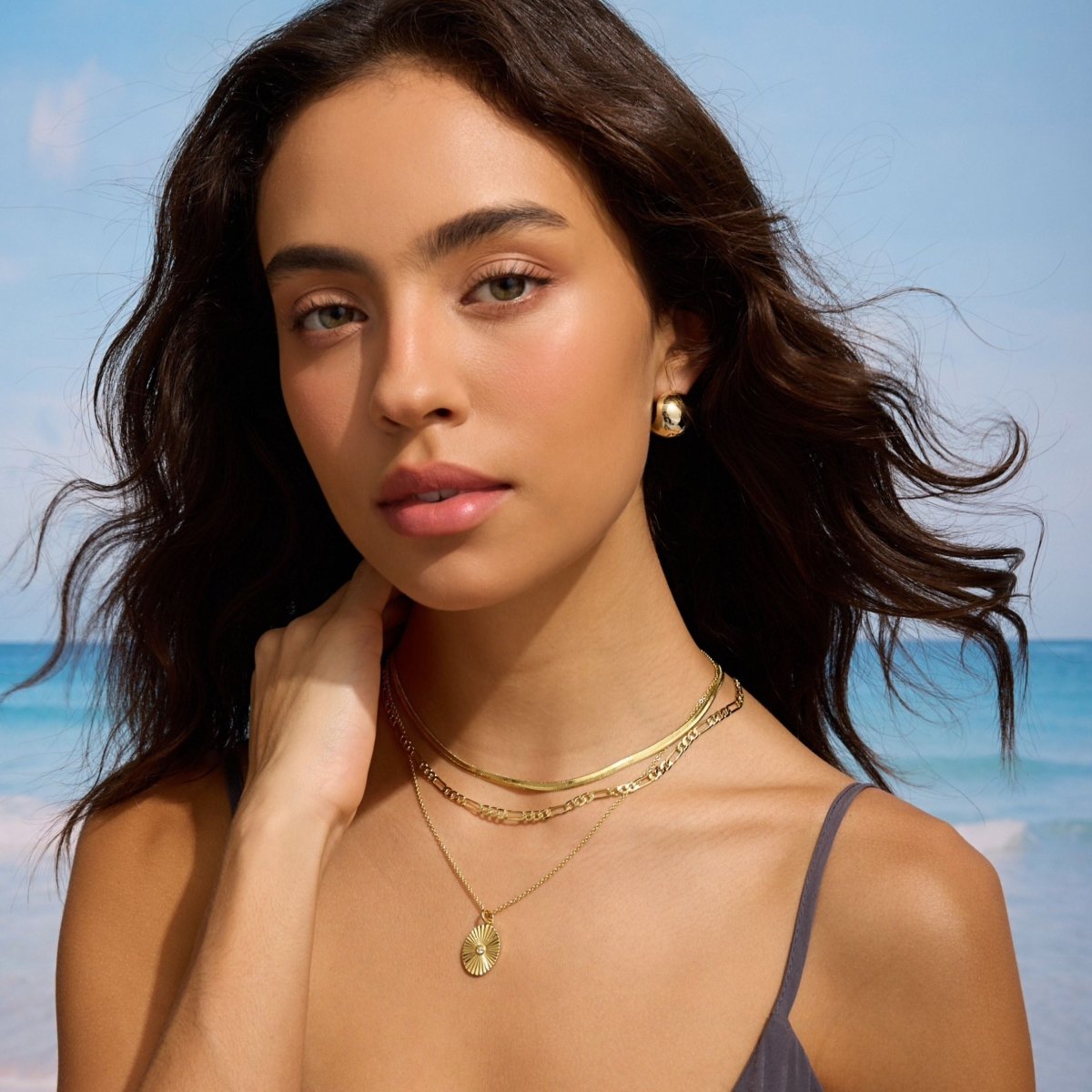 Gold Filled Oval Sun Necklace Minimalist Jewelry for Women - Echo Leaf