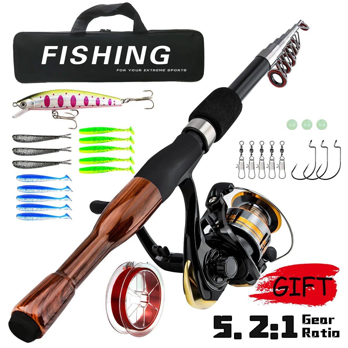 Mini Telescopic Lure Rod Kit – Sea Fishing Gear – Compact & Portable Fishing Rod Set for Anglers - Echo Leaf