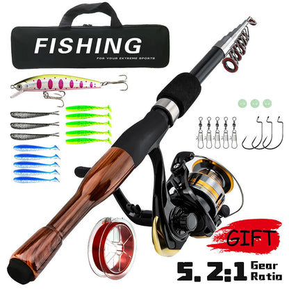 Mini Telescopic Lure Rod Kit – Sea Fishing Gear – Compact & Portable Fishing Rod Set for Anglers - Echo Leaf