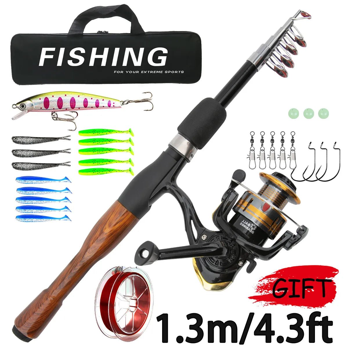 Mini Telescopic Lure Rod Kit – Sea Fishing Gear – Compact & Portable Fishing Rod Set for Anglers - Echo Leaf