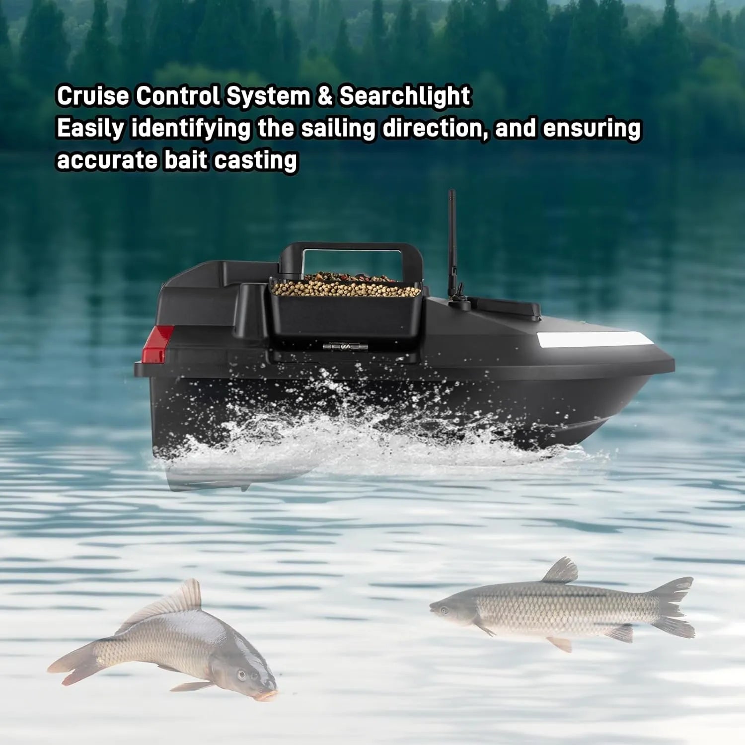 500M Cruise RC Bait Boat - Auto Return, 4.4lbs Load, Remote Control Bait Delivery - Echo Leaf