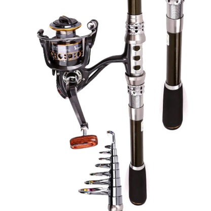 Rotating reel and carbon fishing rod set for sea and freshwater use