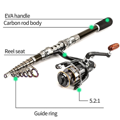 Rotating Reel & Carbon Rod Set – Sea & Freshwater Fishing Gear – High - Performance, Durable Fishing Combo - Echo Leaf