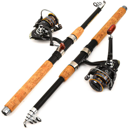 Sea fishing lure rod set with cork grip and fiberglass construction